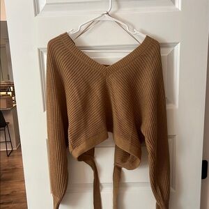 Forever 21 Brown V-Neck Cropped Sweater